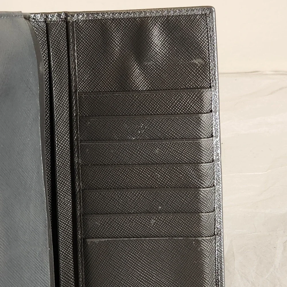 PRADA Saffiano Leather Long Bifold Wallet Argento Silver Metallic Gray